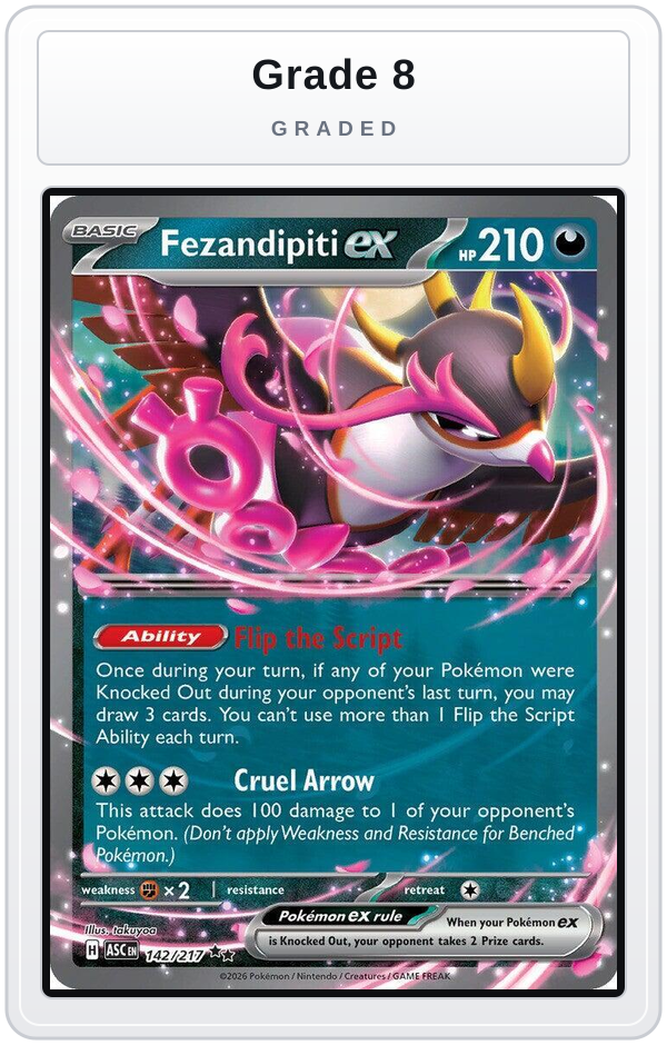 Graded - Fezandipiti ex - 142/217 — Grade 8 graded overlay
