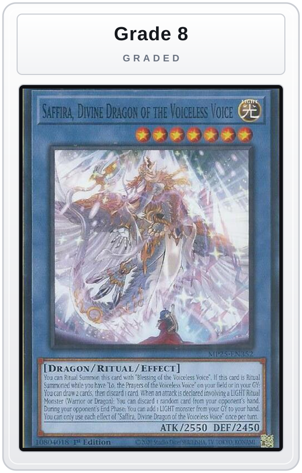 Graded - Saffira, Divine Dragon of the Voiceless Voice — Grade 8 graded overlay