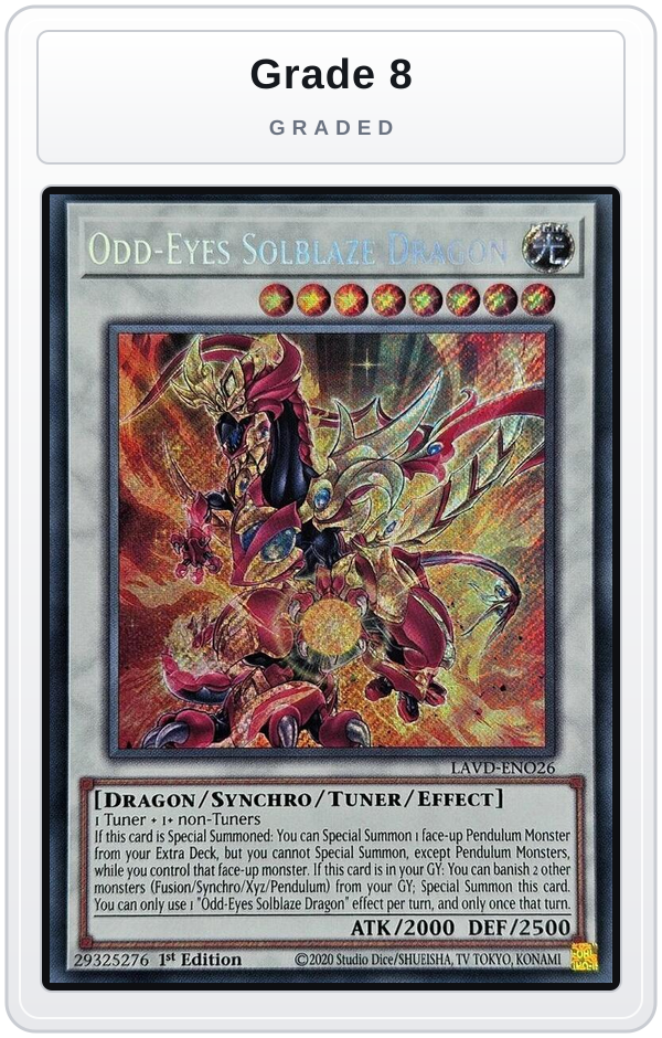Graded - Odd-Eyes Solblaze Dragon (Secret Rare) — Grade 8 graded overlay