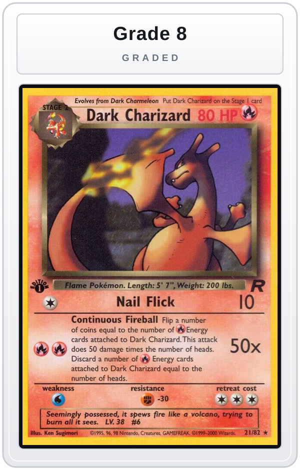 Graded - Dark Charizard (21) — Grade 8 graded overlay