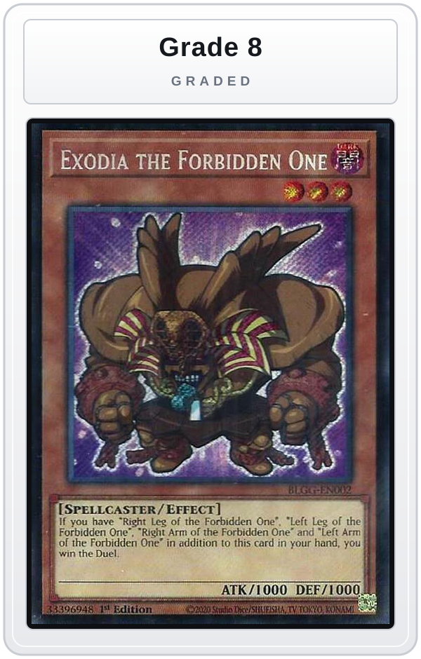 Graded - Exodia the Forbidden One — Grade 8 graded overlay