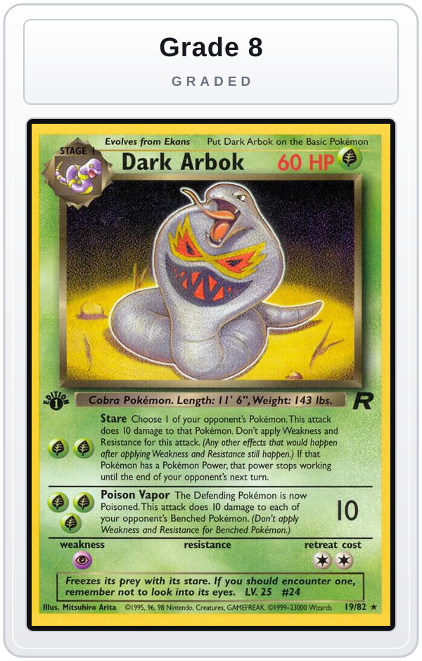 Graded - Dark Arbok (19) — Grade 8 graded overlay