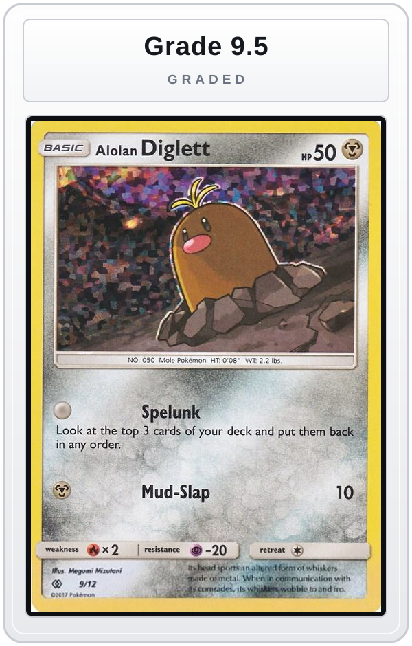 Graded - Alolan Diglett - 9/12 — Grade 9.5 graded overlay