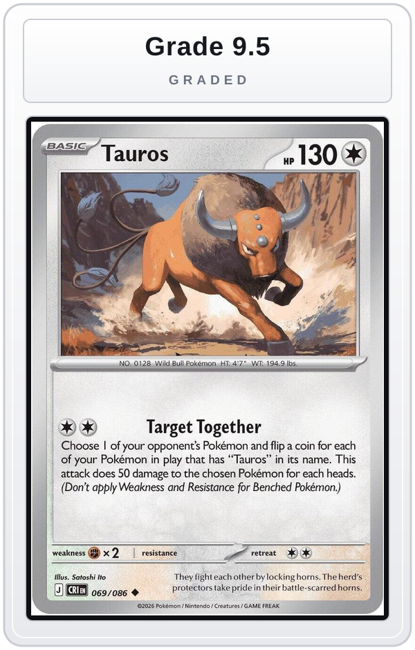 Graded - Tauros - 069/086 — Grade 9.5 graded overlay