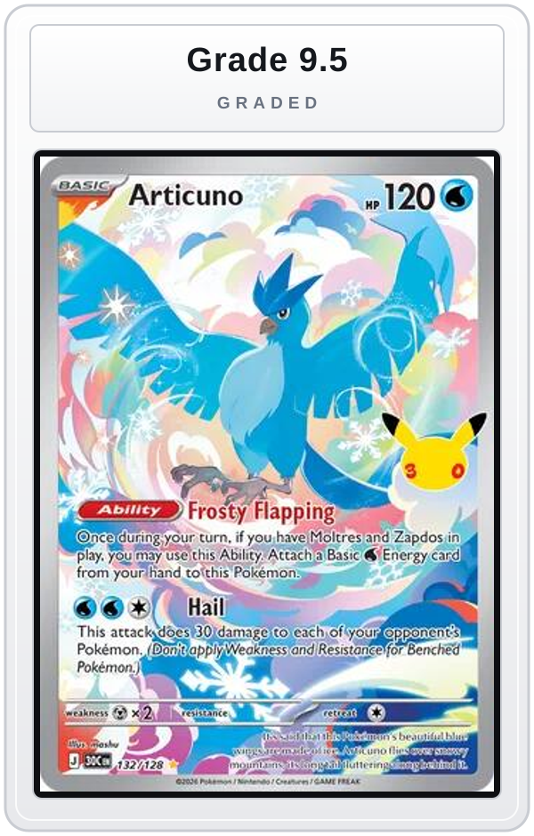 Graded - Articuno - 132/128 — Grade 9.5 graded overlay