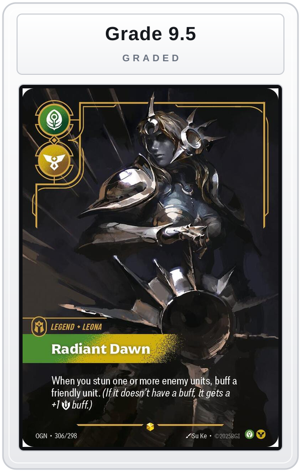Graded - Leona, Radiant Dawn (Overnumbered) — Grade 9.5 graded overlay