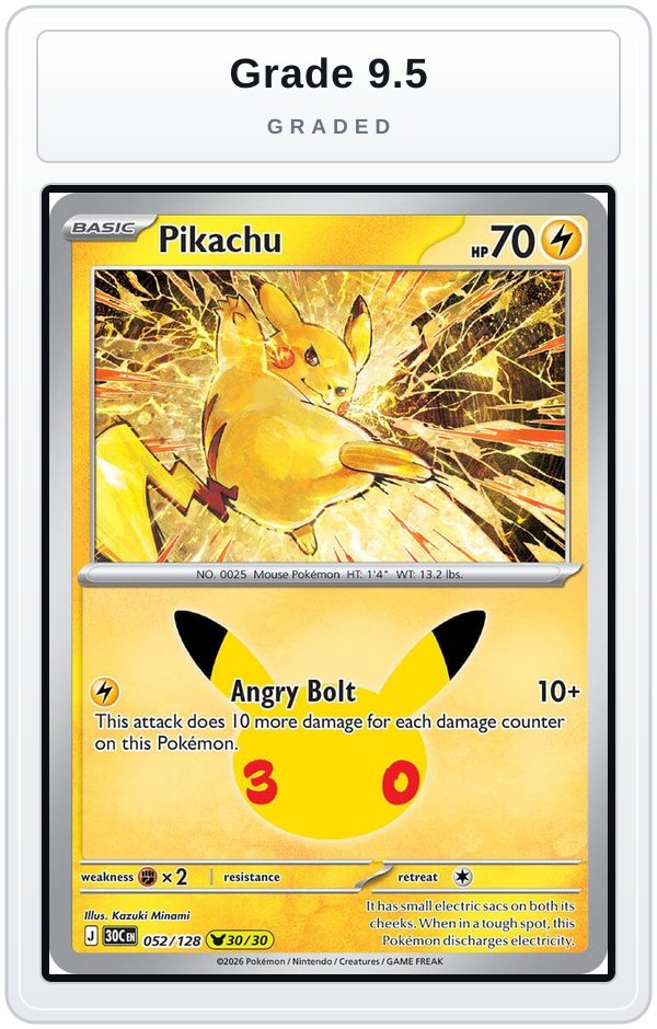 Graded - Pikachu - 052/128 — Grade 9.5 graded overlay