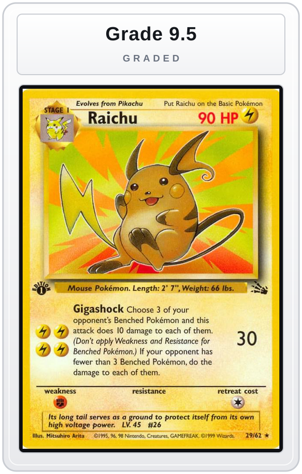 Graded - Raichu (29) — Grade 9.5 graded overlay