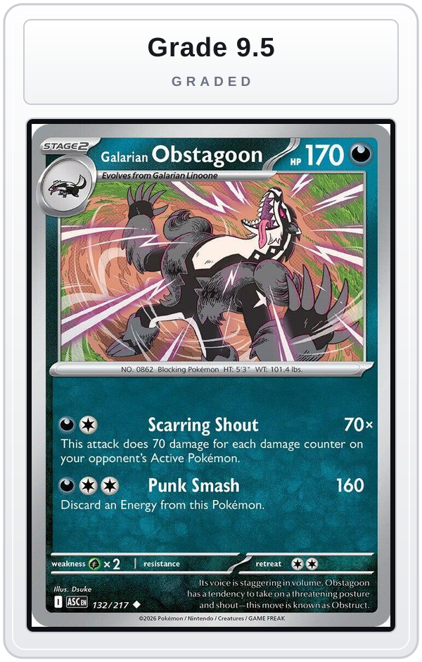 Graded - Galarian Obstagoon - 132/217 — Grade 9.5 graded overlay