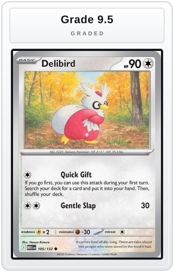 Graded - Delibird - 105/132 — Grade 9.5 graded overlay