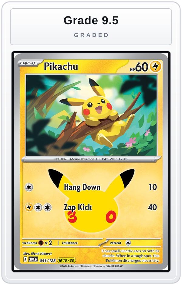 Graded - Pikachu - 041/128 — Grade 9.5 graded overlay