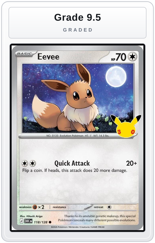 Graded - Eevee - 118/128 — Grade 9.5 graded overlay