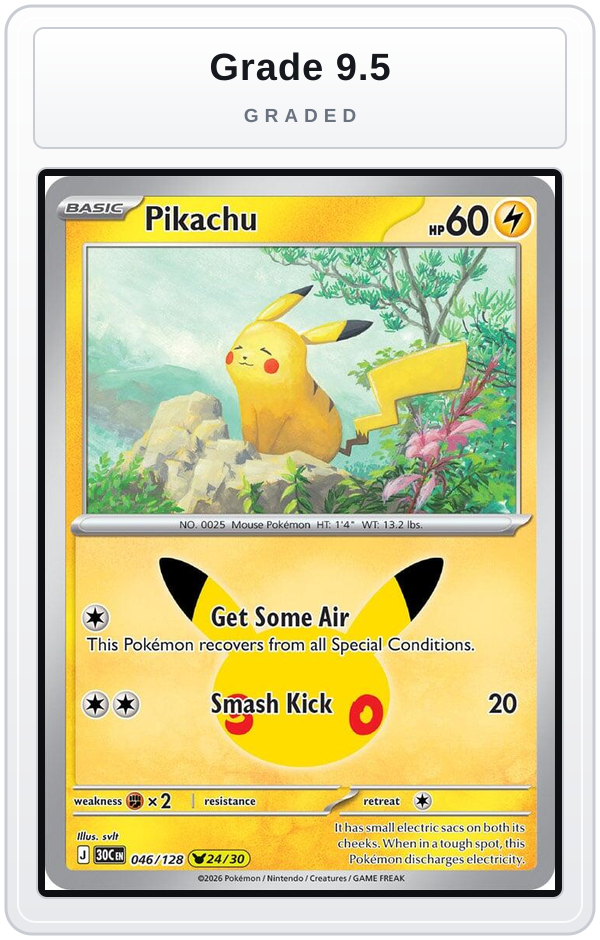 Graded - Pikachu - 046/128 — Grade 9.5 graded overlay