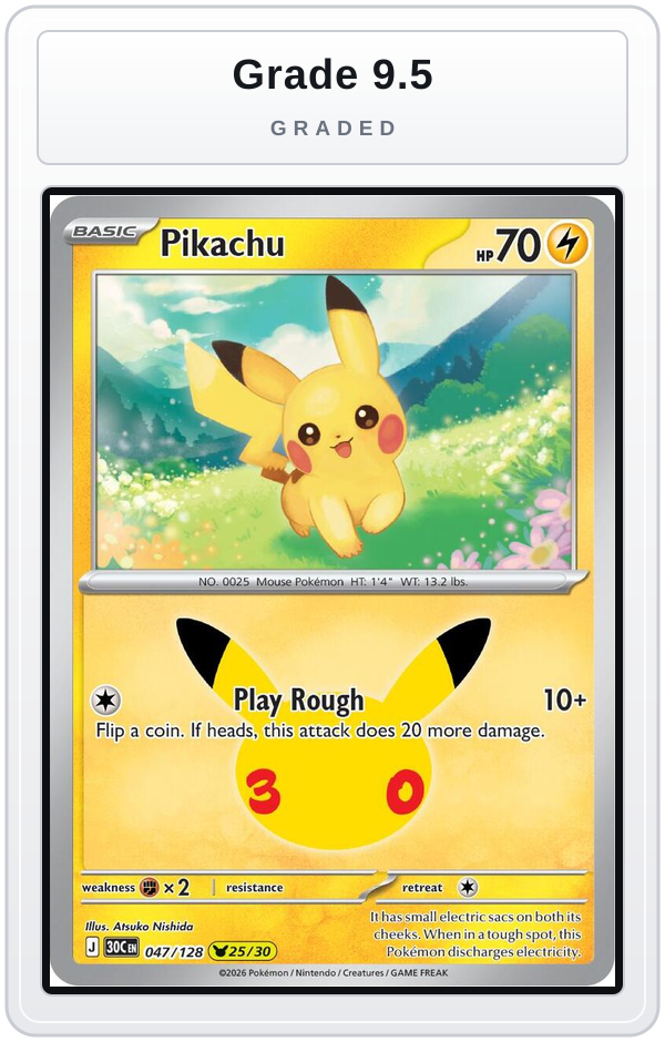 Graded - Pikachu - 047/128 — Grade 9.5 graded overlay