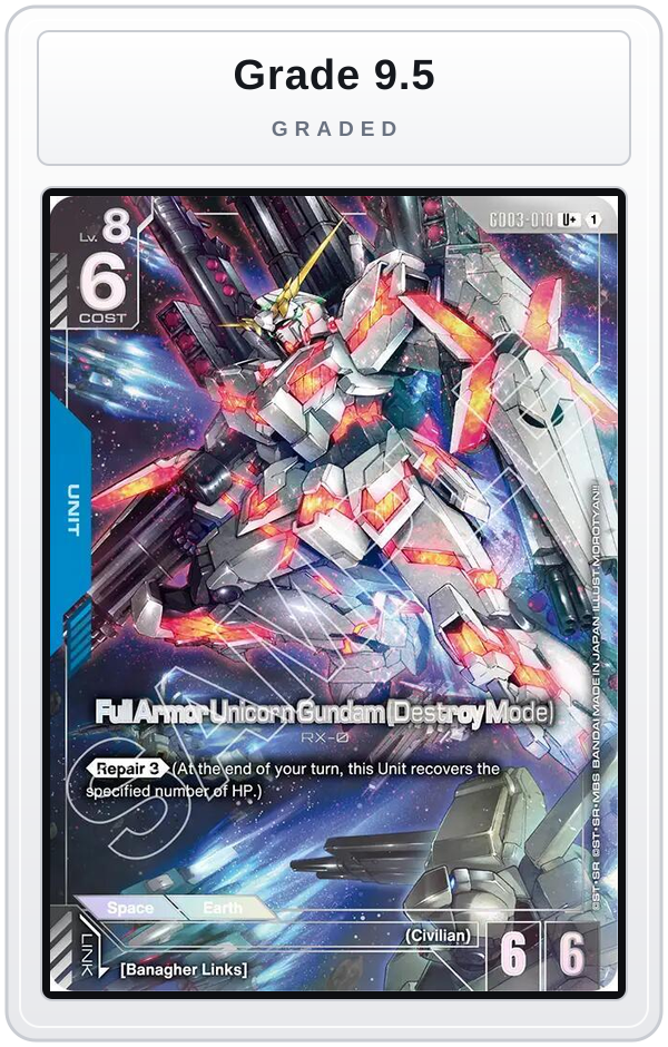 Graded - Full Armor Unicorn Gundam (Destroy Mode) (U+) — Grade 9.5 graded overlay