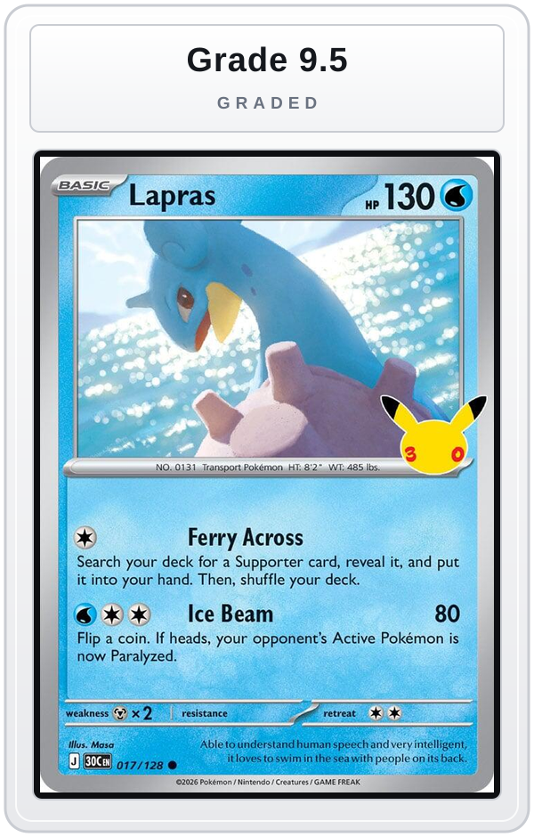 Graded - Lapras - 017/128 — Grade 9.5 graded overlay