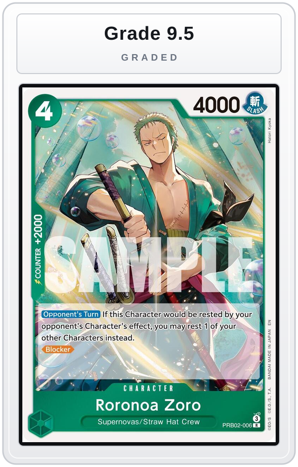 Graded - Roronoa Zoro - PRB02-006 — Grade 9.5 graded overlay