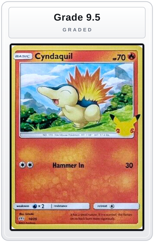 Graded - Cyndaquil - 10/25 — Grade 9.5 graded overlay