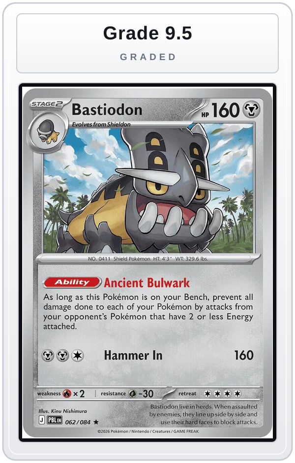 Graded - Bastiodon - 062/084 (Non-Holo) — Grade 9.5 graded overlay