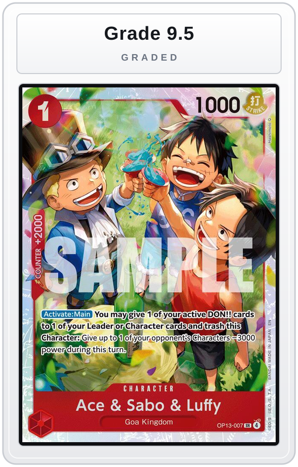 Graded - Ace & Sabo & Luffy — Grade 9.5 graded overlay