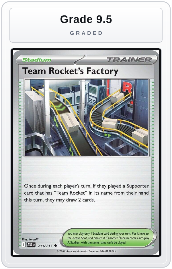 Graded - Team Rocket's Factory — Grade 9.5 graded overlay