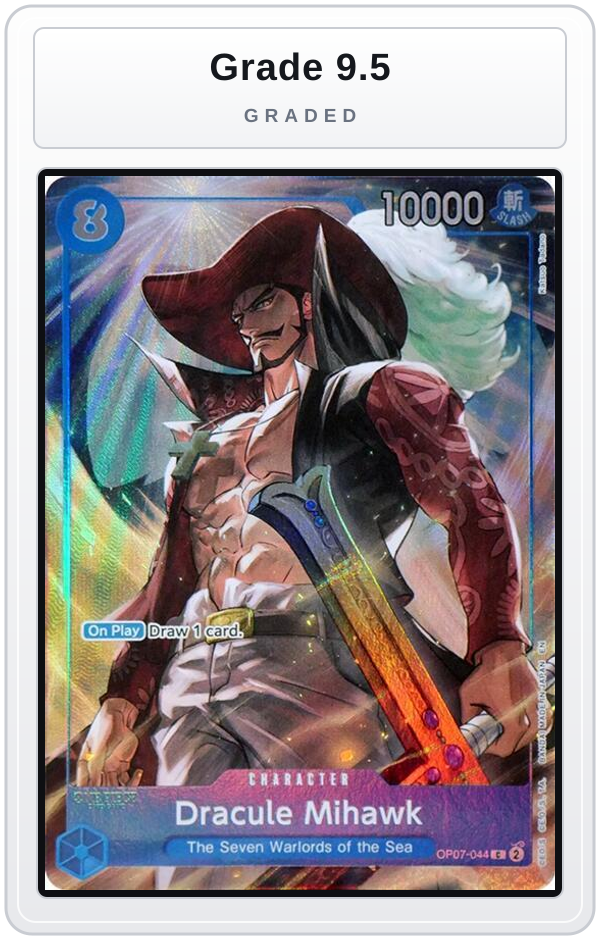 Graded - Dracule Mihawk (Seven Warlords of the Sea Binder Set) — Grade 9.5 graded overlay