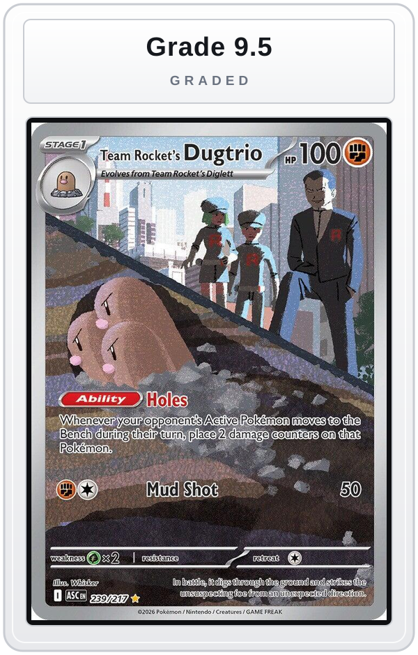 Graded - Team Rocket's Dugtrio - 239/217 — Grade 9.5 graded overlay
