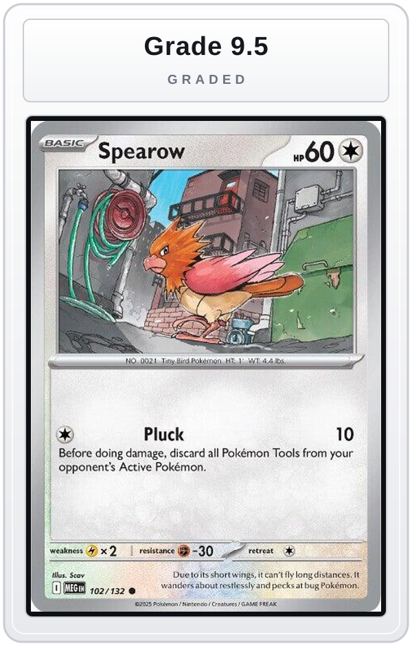 Graded - Spearow - 102/132 — Grade 9.5 graded overlay