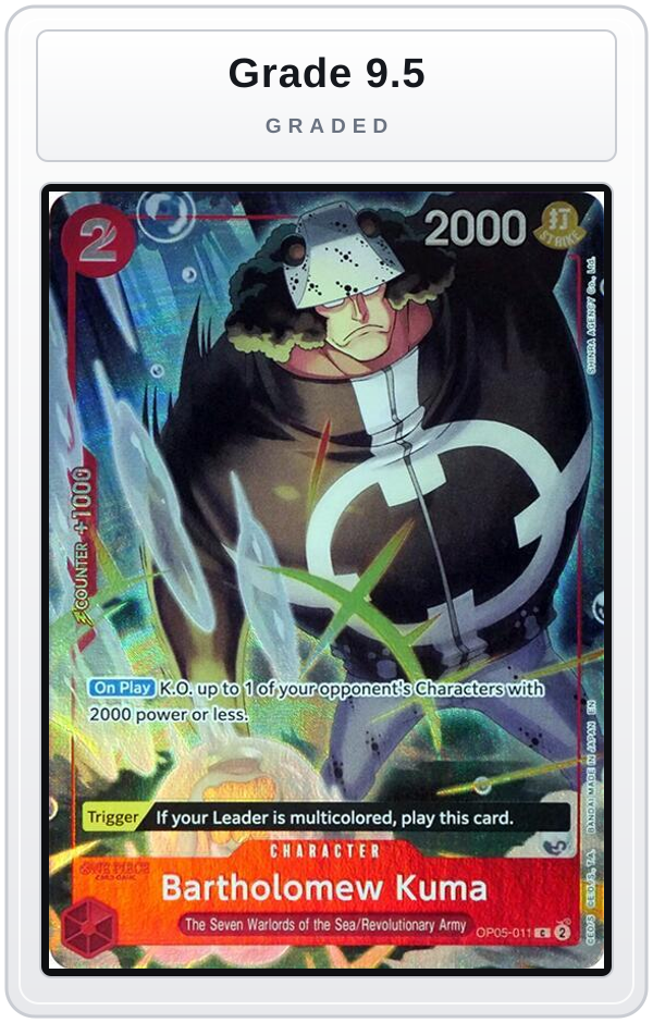 Graded - Bartholomew Kuma (Seven Warlords of the Sea Binder Set) — Grade 9.5 graded overlay
