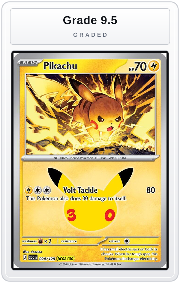 Graded - Pikachu - 024/128 — Grade 9.5 graded overlay