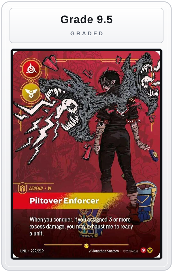 Graded - Vi - Piltover Enforcer (Overnumbered) — Grade 9.5 graded overlay
