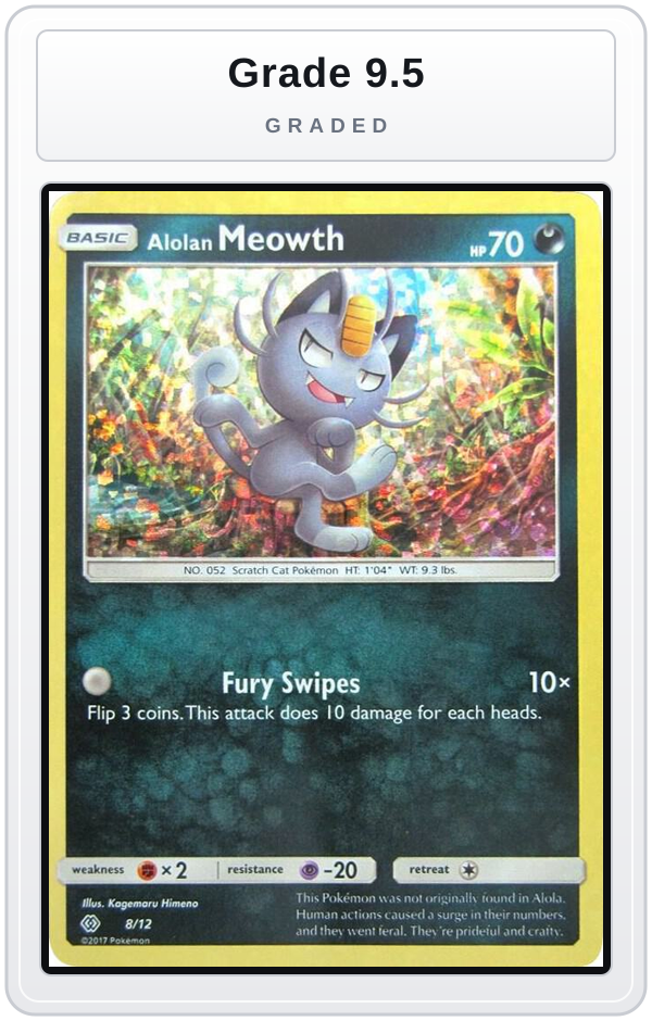 Graded - Alolan Meowth - 8/12 — Grade 9.5 graded overlay