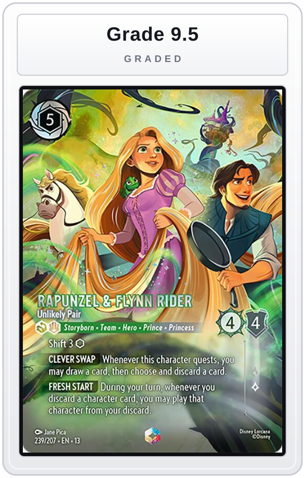 Graded - Rapunzel & Flynn Rider - Unlikely Pair (Enchanted) — Grade 9.5 graded overlay