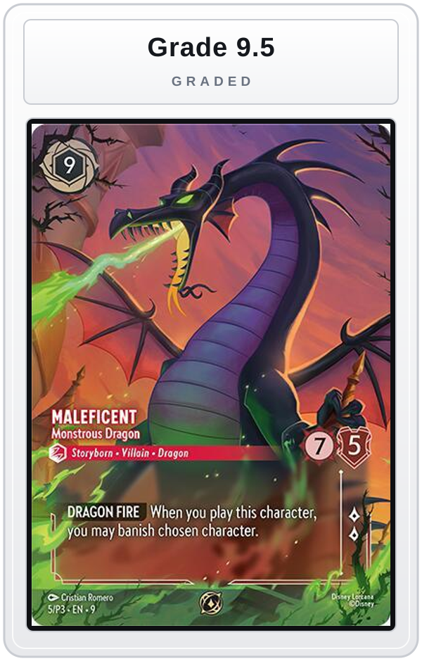 Graded - Maleficent - Monstrous Dragon (Store Championship) — Grade 9.5 graded overlay