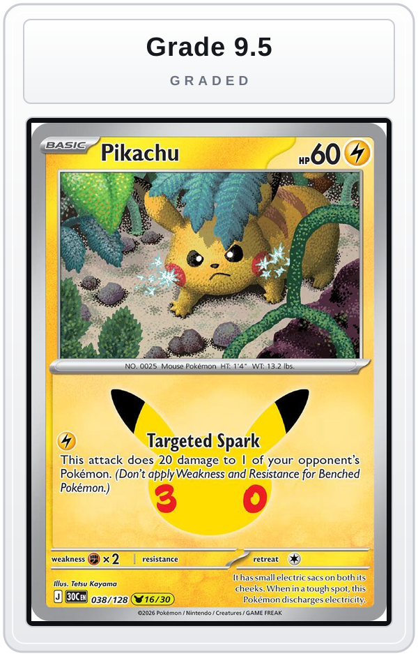 Graded - Pikachu - 038/128 — Grade 9.5 graded overlay