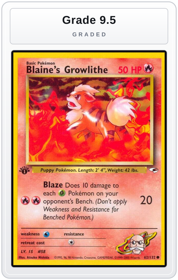 Graded - Blaine's Growlithe (62) — Grade 9.5 graded overlay