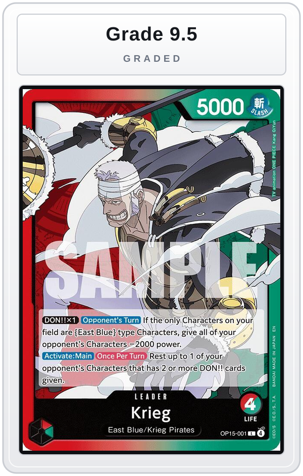 Graded - Krieg (OP15-001) — Grade 9.5 graded overlay