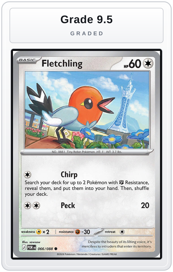Graded - Fletchling — Grade 9.5 graded overlay