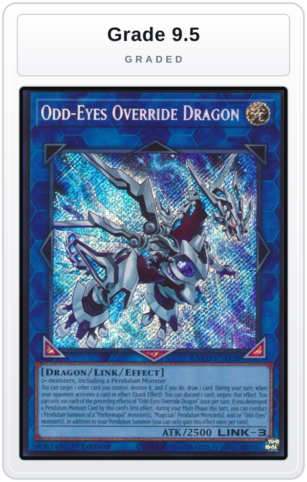Graded - Odd-Eyes Override Dragon (Secret Rare) — Grade 9.5 graded overlay