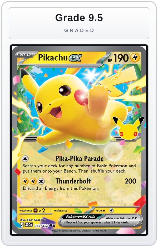 Graded - Pikachu ex - 053/128 — Grade 9.5 graded overlay