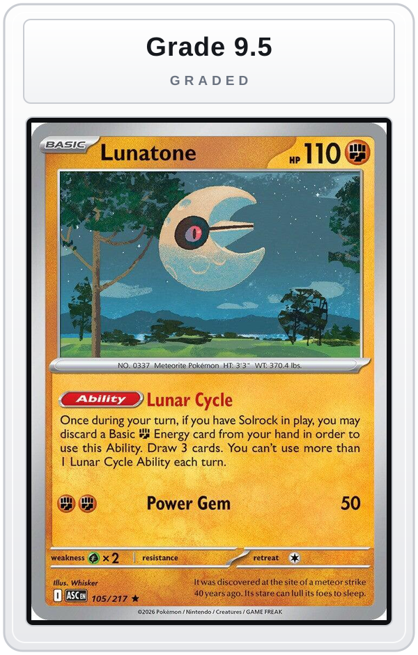 Graded - Lunatone — Grade 9.5 graded overlay