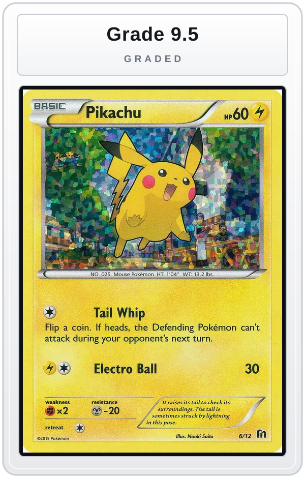 Graded - Pikachu - 6/12 — Grade 9.5 graded overlay