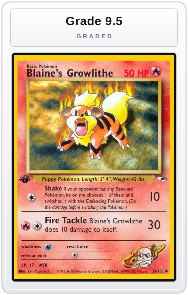 Graded - Blaine's Growlithe (35) — Grade 9.5 graded overlay