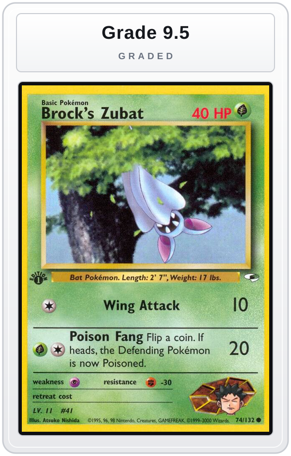 Graded - Brock's Zubat (74) — Grade 9.5 graded overlay