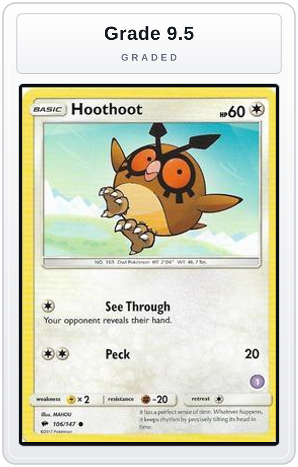 Graded - Hoothoot (1) — Grade 9.5 graded overlay
