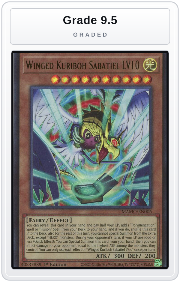 Graded - Winged Kuriboh Sabatiel LV10 — Grade 9.5 graded overlay