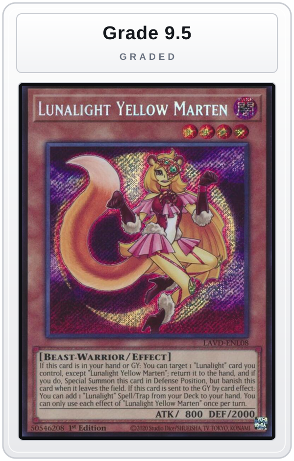 Graded - Lunalight Yellow Marten (Secret Rare) — Grade 9.5 graded overlay