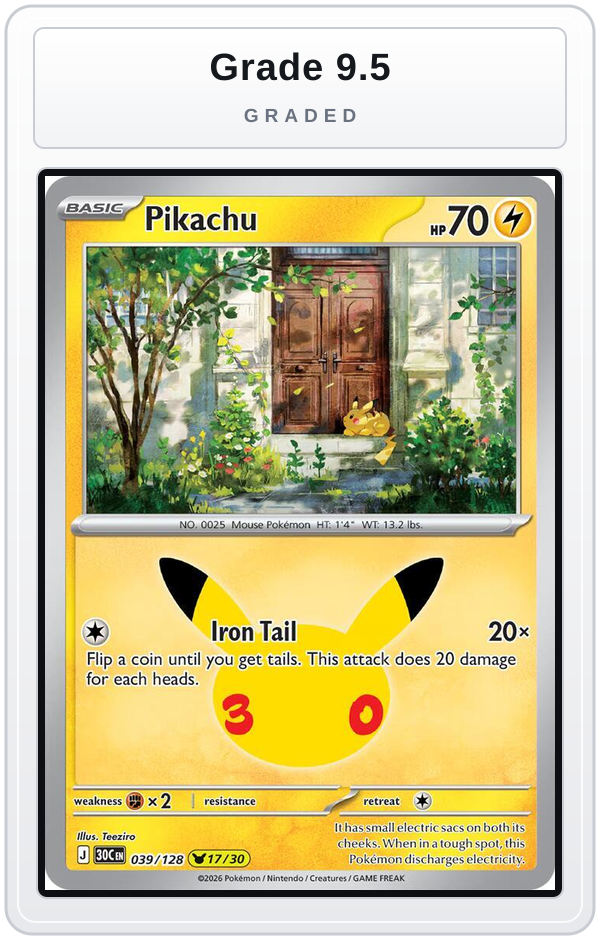 Graded - Pikachu - 039/128 — Grade 9.5 graded overlay