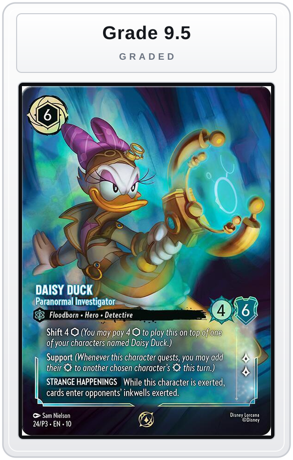 Graded - Daisy Duck - Paranormal Investigator (Store Championship) — Grade 9.5 graded overlay