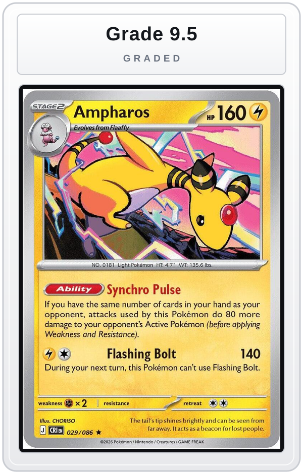 Graded - Ampharos - 029/086 (Non-Holo) — Grade 9.5 graded overlay